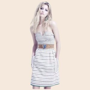 Anthropologie Maeve Changing Stripes Cream and Gray Mini Dress Dress Size 6